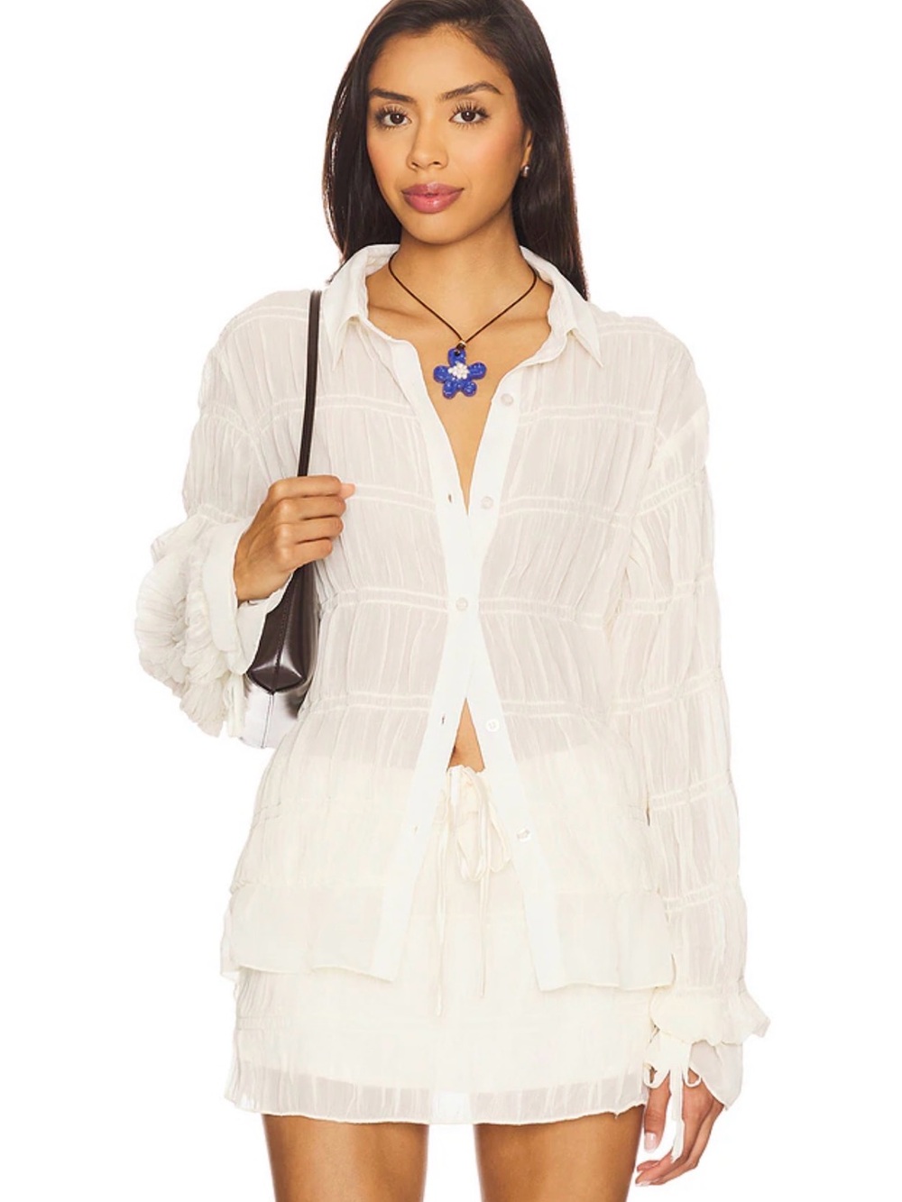 SET - Ivory Lightweight Button-Front Women's Blouse & Skirt